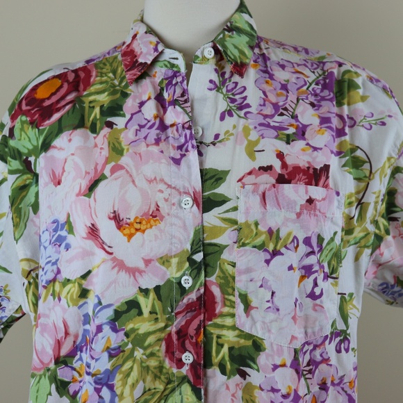 Takeaway Floral Print Short Sleeve Shirt Size M - Picture 2 of 8
